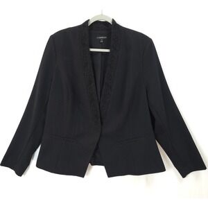 Lane Bryant Black Lace Trim Blazer Jacket‎ Women 20 Hidden Button Career Chic